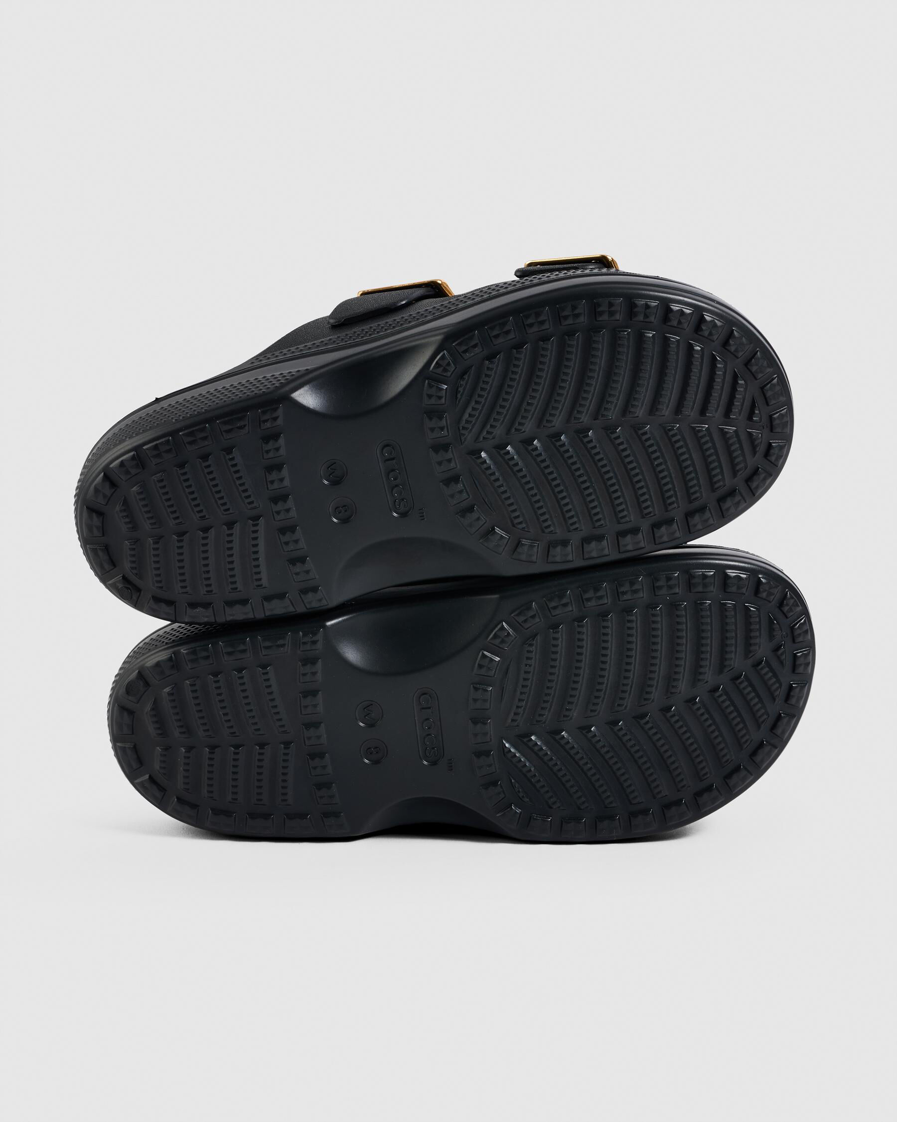 Shop Crocs Saturday Sandals In Black Metallic Buckle - Fast