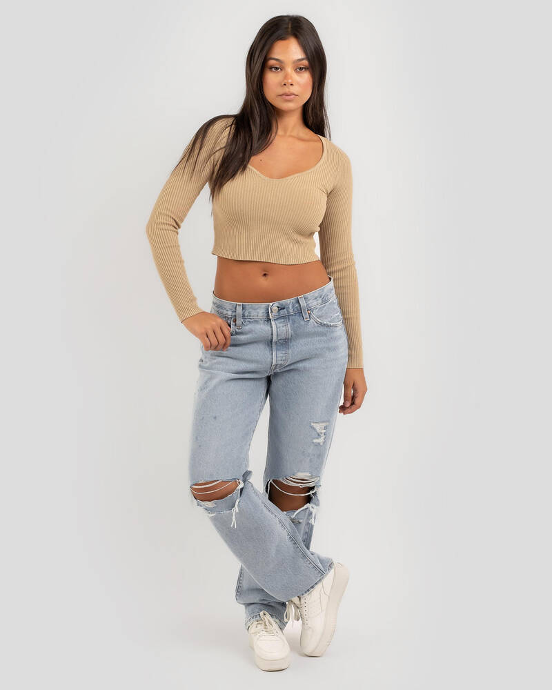 Ava And Ever Pop Quiz Long Sleeve Crop Knit Top for Womens