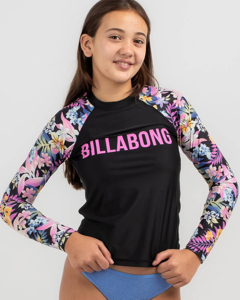 Shop Billabong Girls' Peaceful Palms Long Sleeve Rash Vest In Black ...
