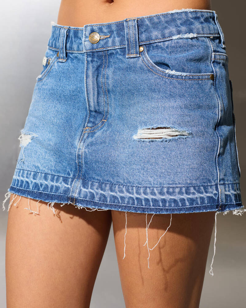 Rusty Distress Me Out Denim Micro Mini Skirt for Womens
