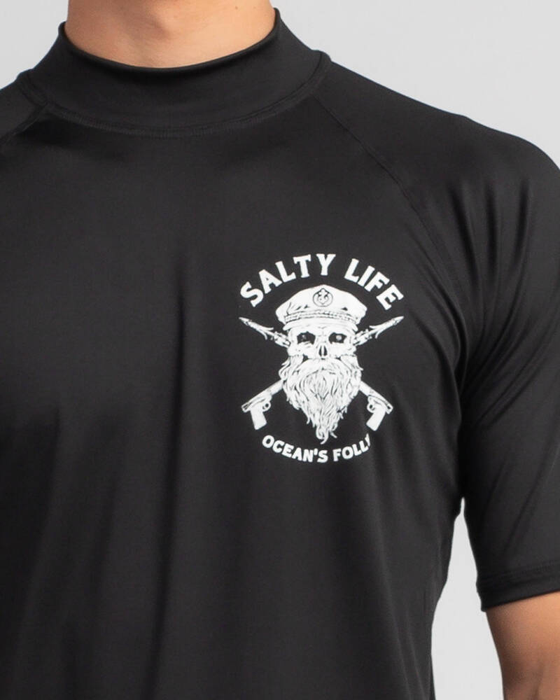 Salty Life Black Beard Short Sleeve Rash Vest for Mens
