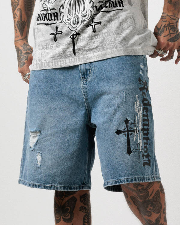 Redemption Salvation Denim Walk Shorts for Mens