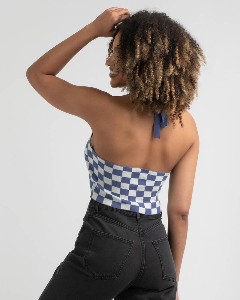 Pink Diamond Checkmate Knit Halter Top for Womens