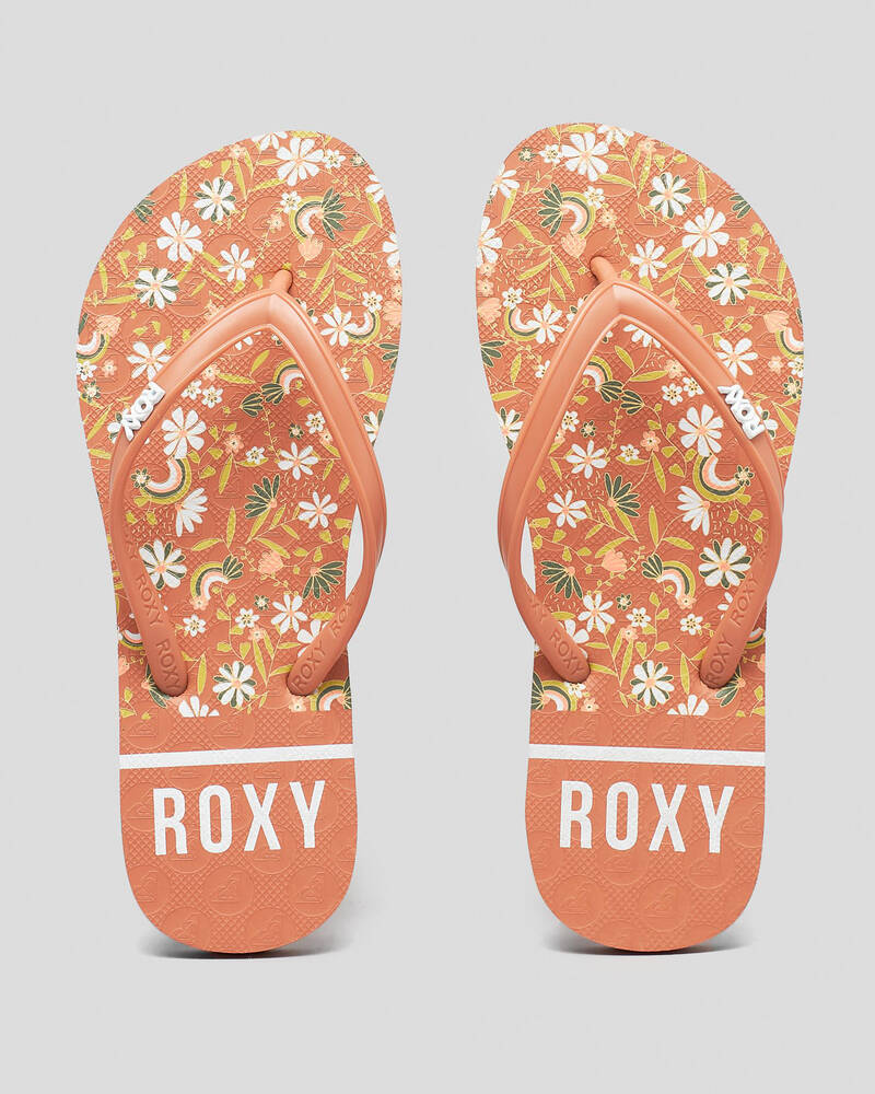 Shop Roxy Girls' Viva Stamp Thongs In Blue/white - Fast Shipping & Easy