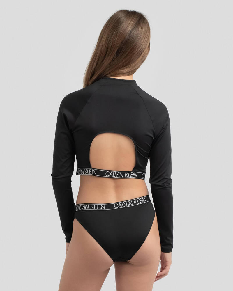 Calvin Klein Girls' Core Logo Long Sleeve Rash Vest Set for Womens