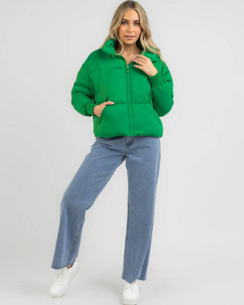 Ava And Ever Academy Puffer Jacket In Green Fast Shipping & Easy