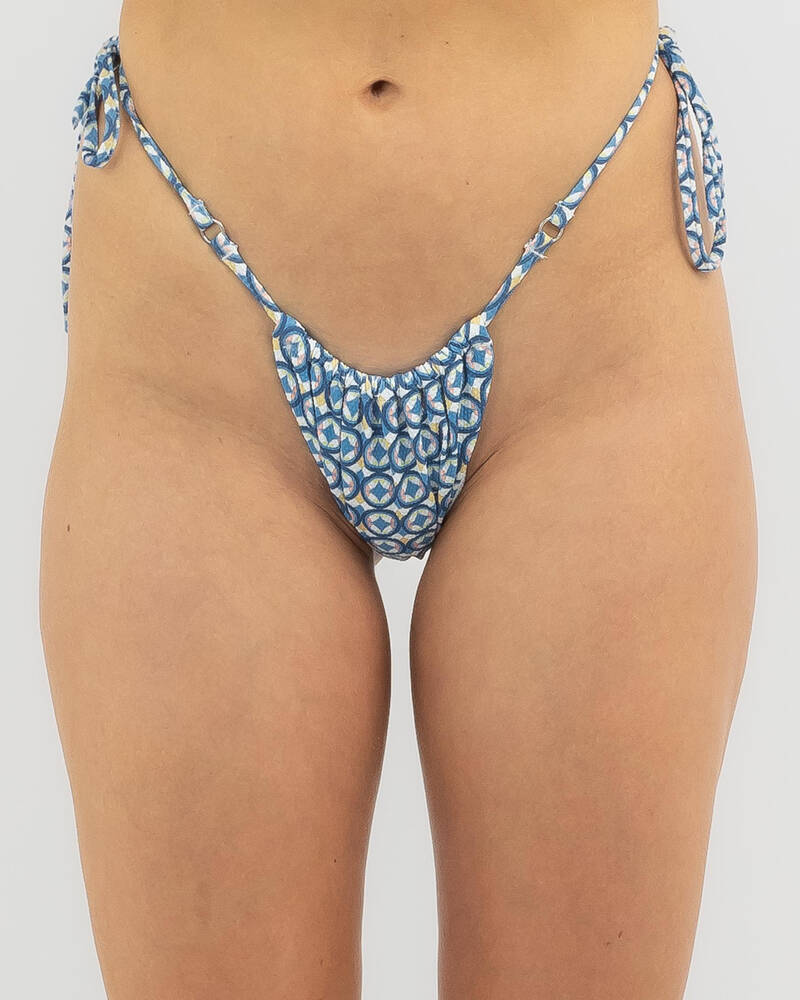 Rhythm Atoll Gathered Tie Side High Cut Bikini Bottom for Womens
