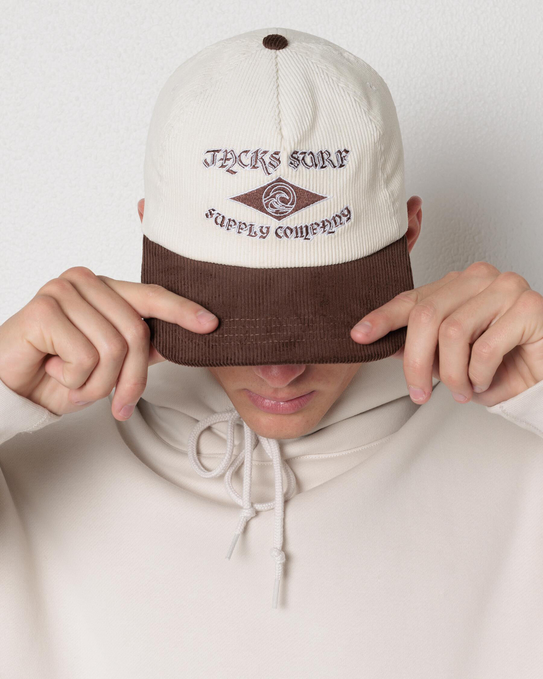 Jacks Wavecrest Cord Five Panel Cap In Natural/chocolate - FREE