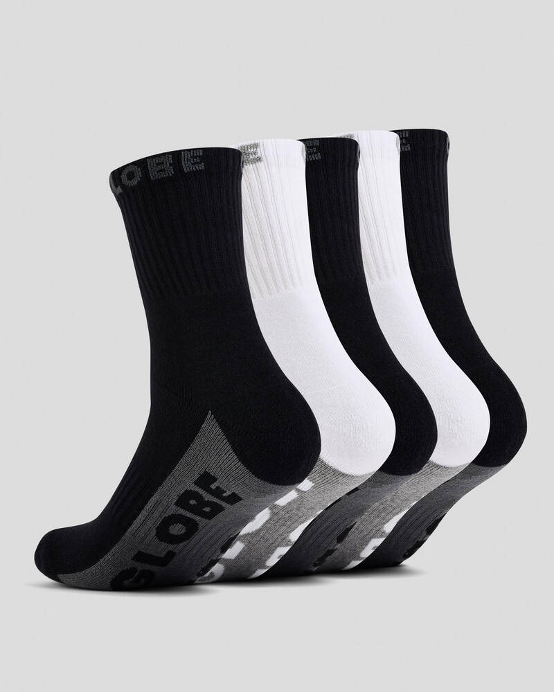 Globe Black and White Crew Socks 5 Pack for Mens