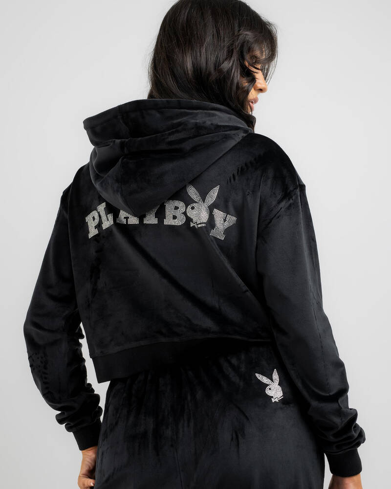 Playboy Bunny O Velour Zip Through Hoodie for Womens