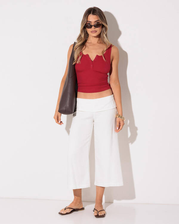 Ava And Ever Basic Fine Rib Henley Tank Top for Womens