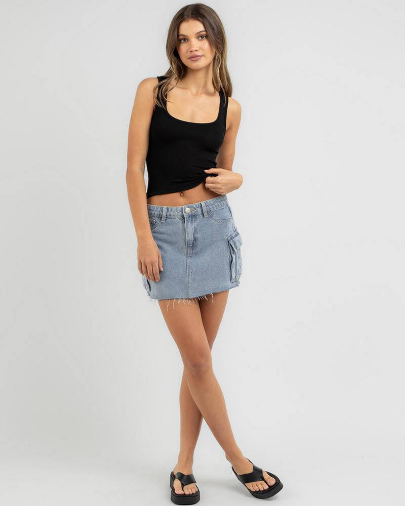 Mooloola Basic Scoop Neck Rib Tank Top for Womens