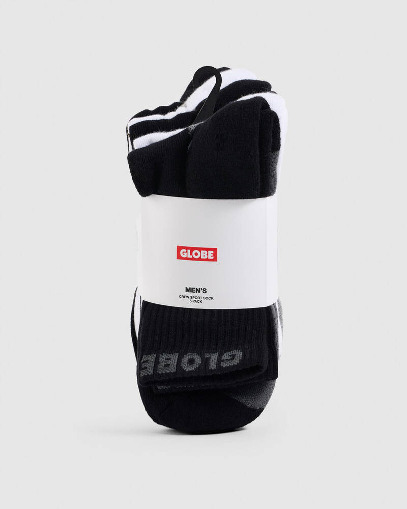 Globe Black and White Crew Socks 5 Pack for Mens