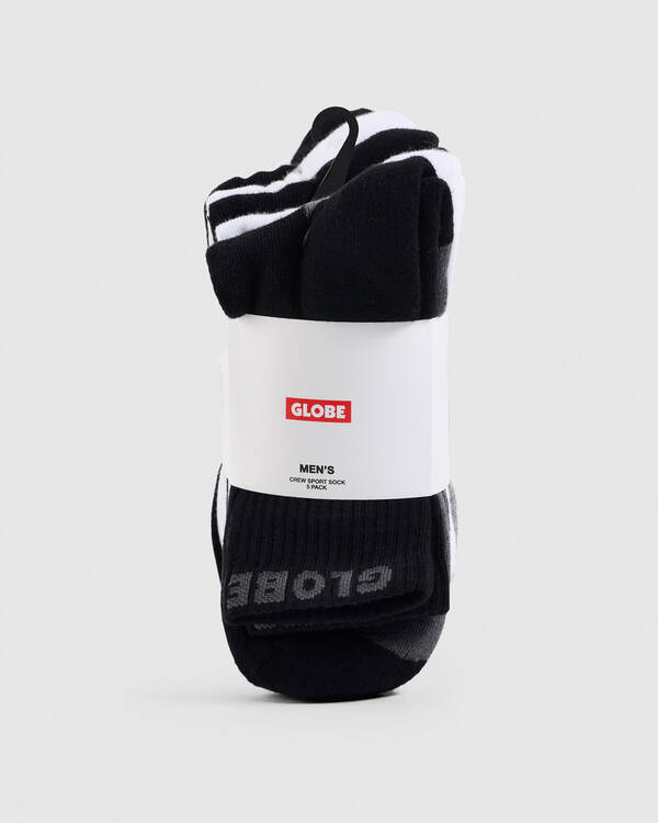 Globe Black and White Crew Socks 5 Pack for Mens