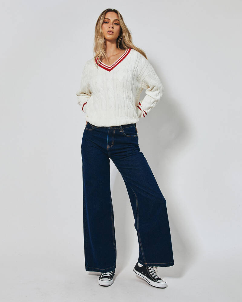 Ava And Ever Ivy League V Neck Knit Jumper for Womens