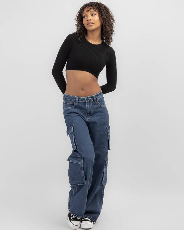 Ava And Ever Hank Long Sleeve Crop Knit Top for Womens