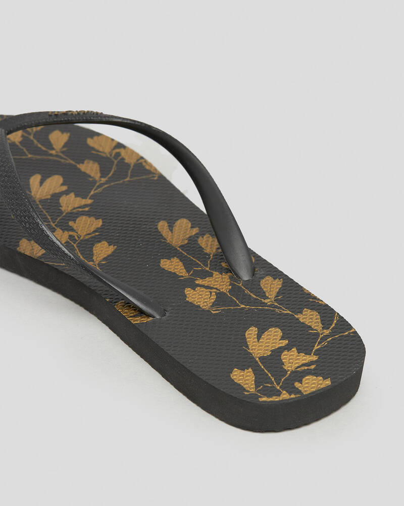 Kustom Classic Gold Floral Thongs for Womens