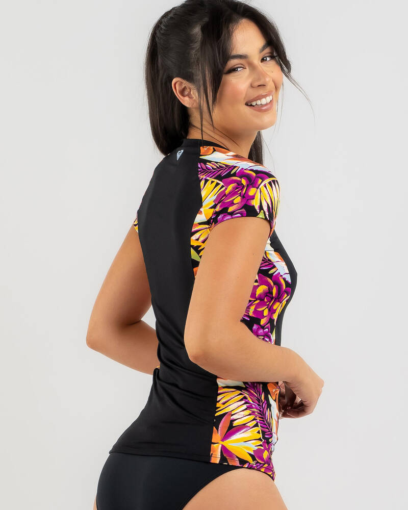 Roxy Lycra Half Zip Cap Sleeve Rash Vest for Womens