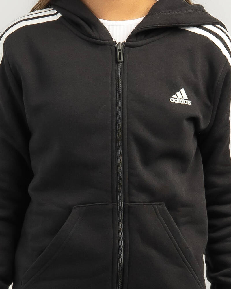 adidas Girls' Essentials 3 Stripe Zip Hoodie for Womens