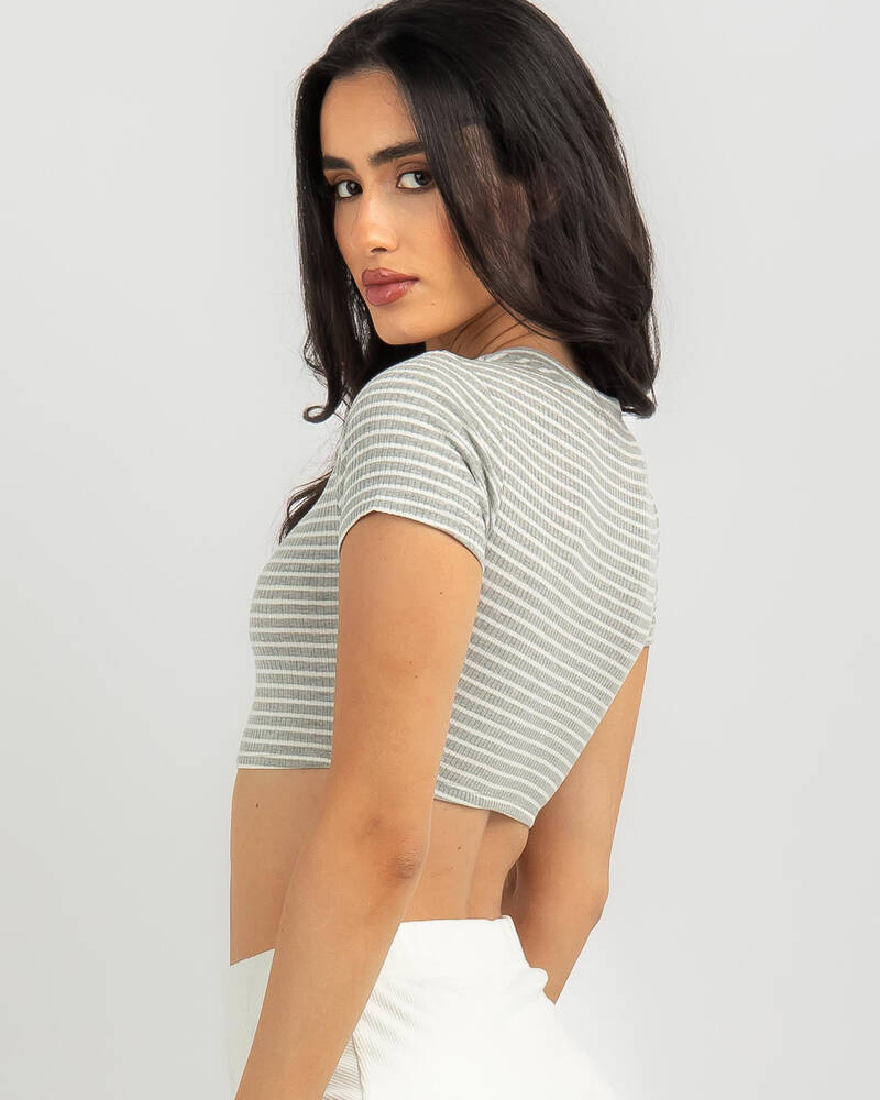 Ava And Ever Enid Stripe Ultra Crop Baby Tee for Womens