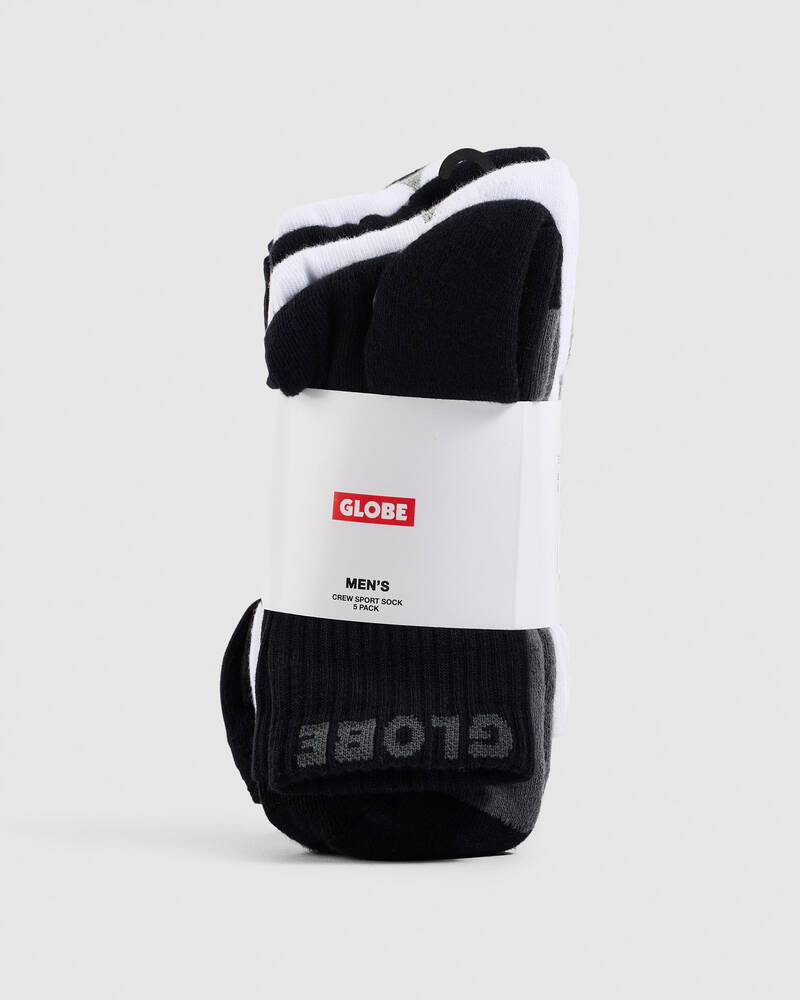 Globe Black and White Crew Socks 5 Pack for Mens