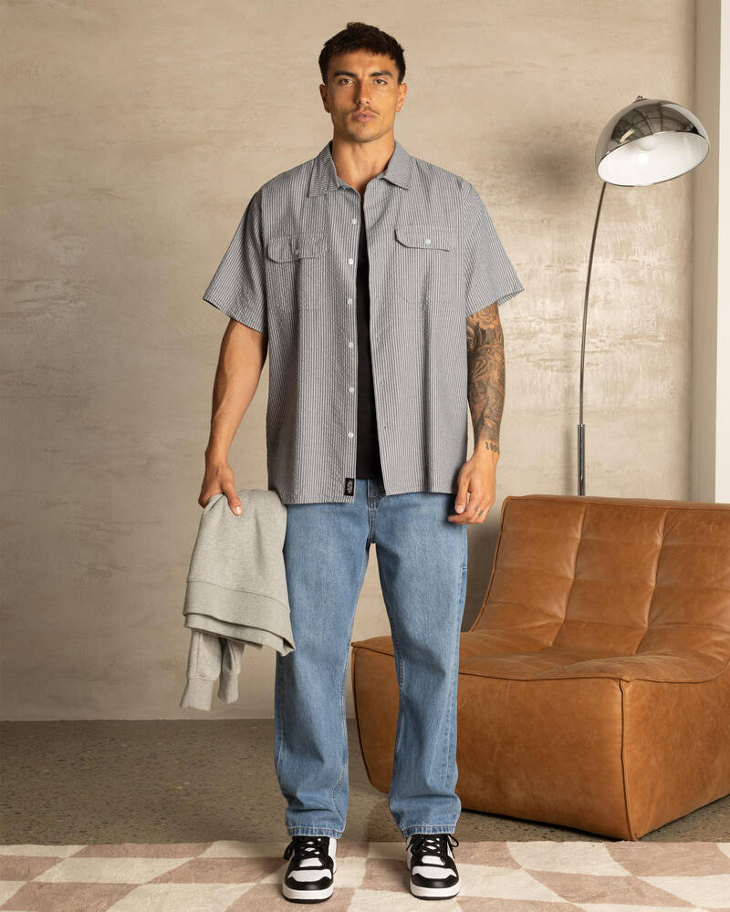 Thrills Union Short Sleeve Stripe Work Shirt for Mens