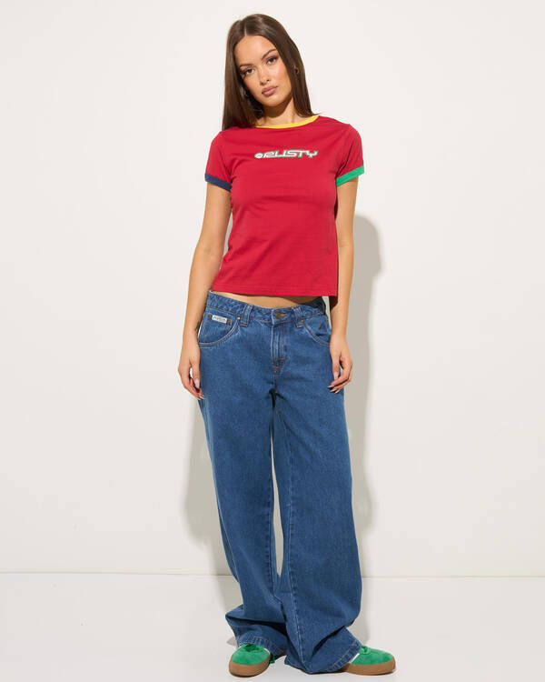 Rusty 3 Tone Contrast Ringer Baby Tee for Womens