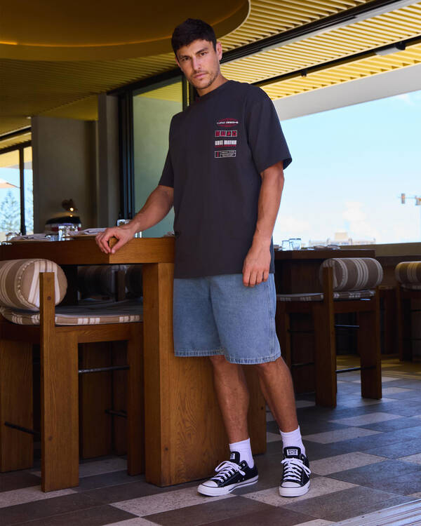 S-Double Print Denim Standard Shorts for Mens