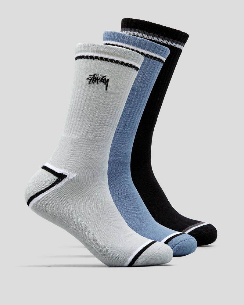 Stussy Stock Border Stripe 3 Pack Socks for Mens