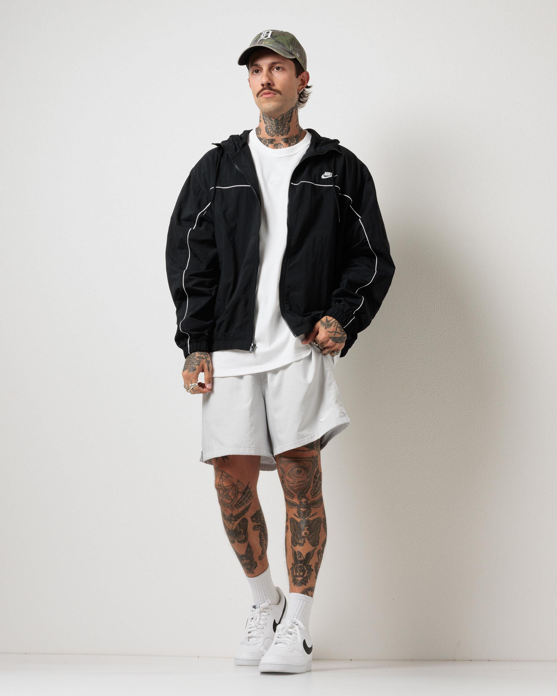 Nike Club Athlete Hooded Jacket In Black/white/white - FREE