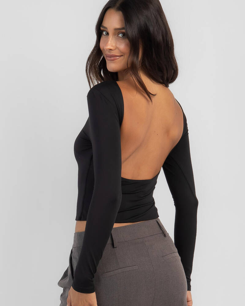 Luvalot Emily Scoop Back Long Sleeve Top for Womens