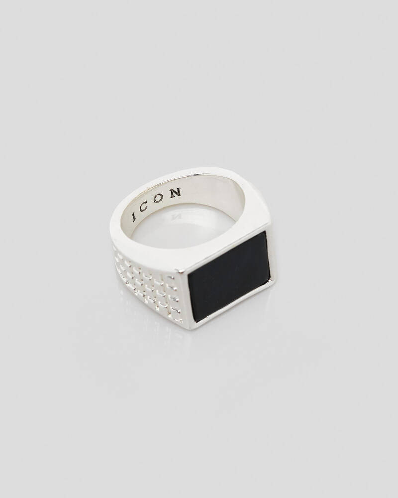 Icon Brand Checkerboard Stone Signet Ring for Mens