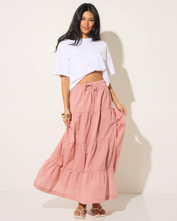 Rhythm Lola Check Tiered Maxi Skirt for Womens