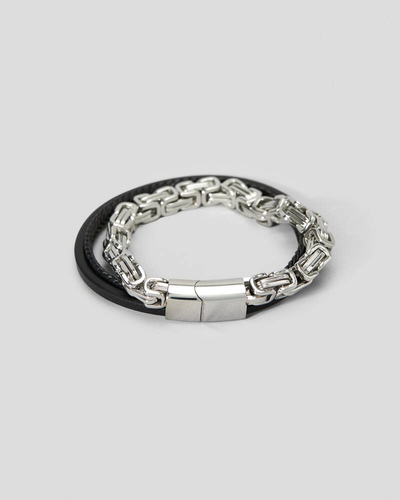 REPUBLIK Metal Chain Leather Combo Bracelet for Mens