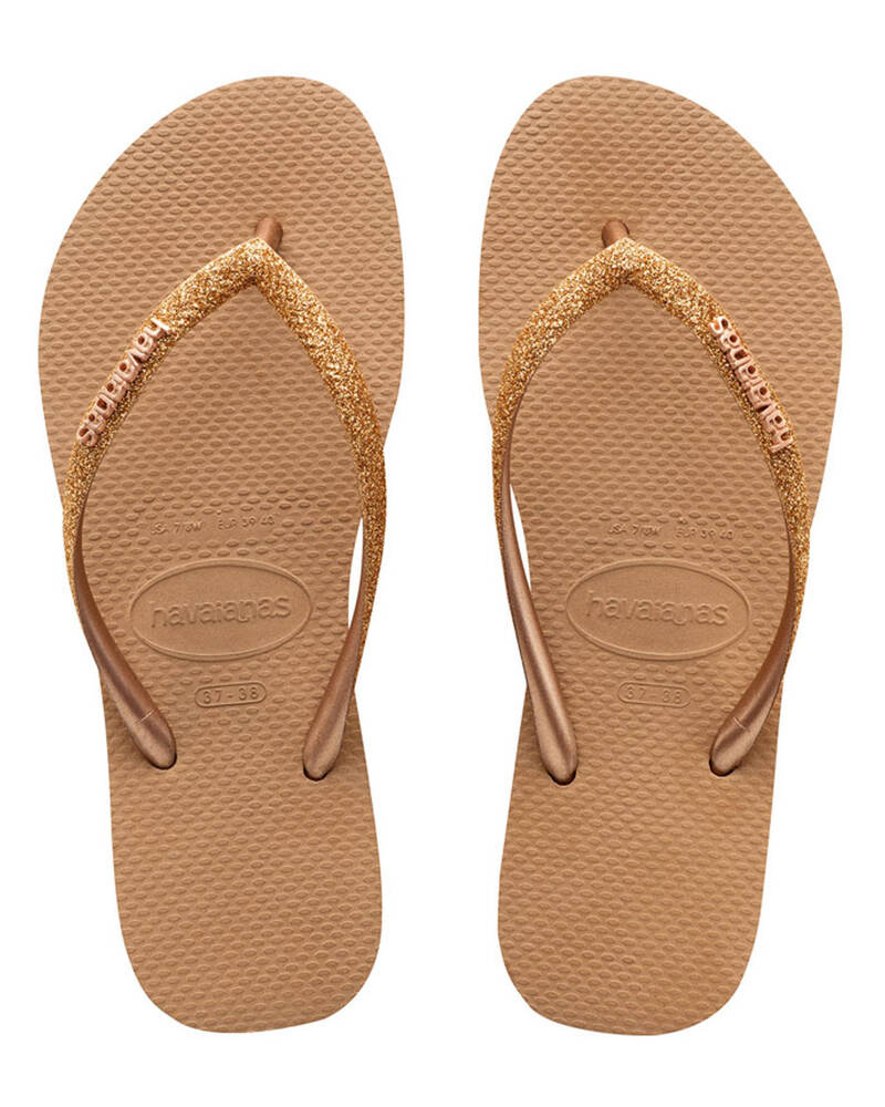 Havaianas Slim Metal Logo Glitter Thongs for Womens