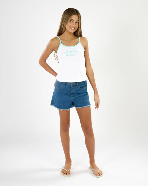 Rusty Girls' Penny Kick Flare Denim Shorts for Womens