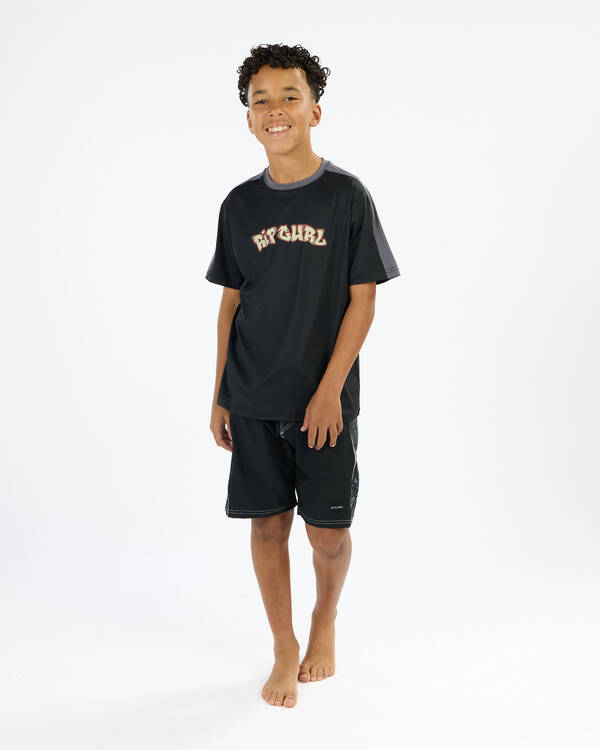 Rip Curl Boys' Surf Shack Panel Short Sleeve Rash Vest for Mens