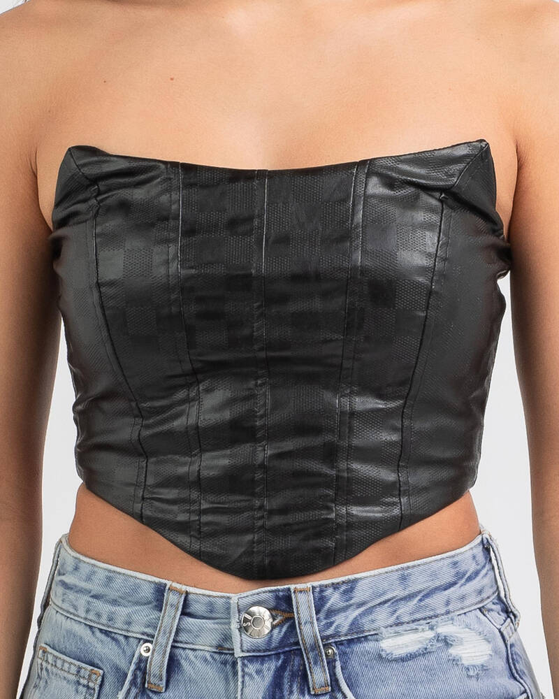 Luvalot Pamela Vegan Leather Corset Top for Womens