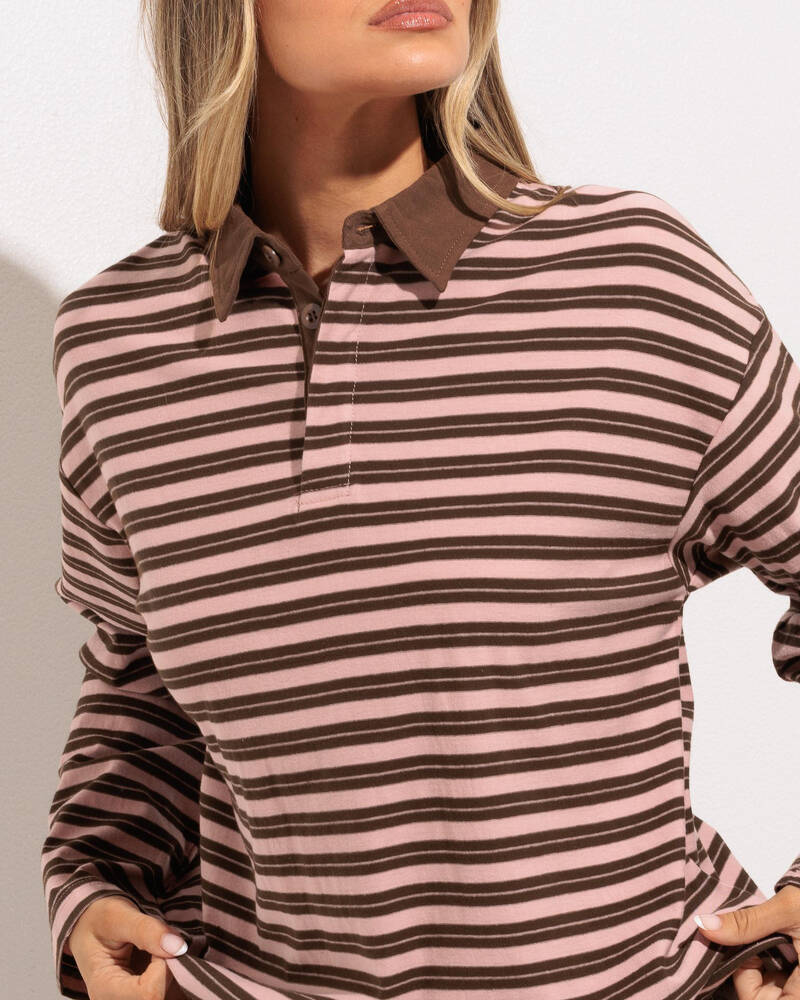 Rhythm Rugby Polo Stripe Jersey Long Sleeve Top for Womens
