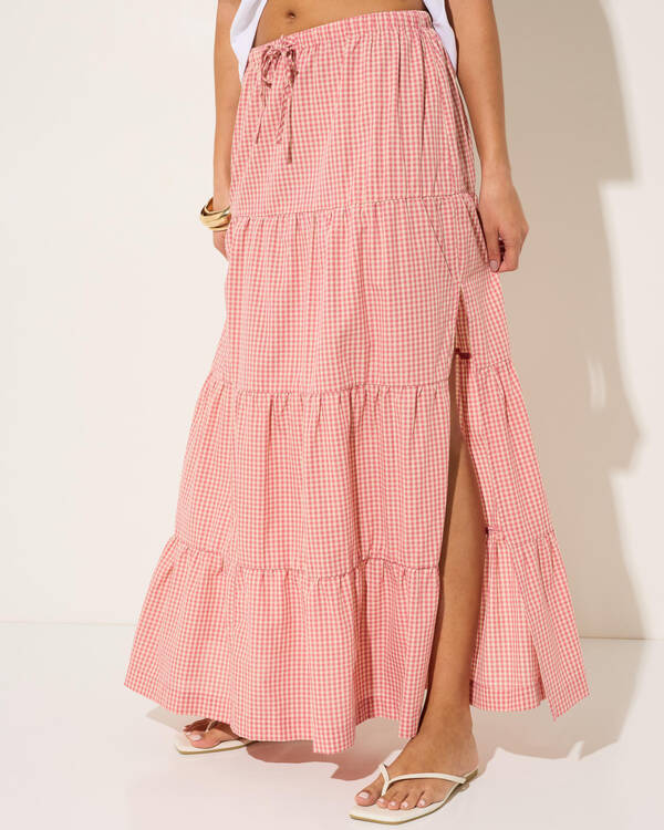 Lola Check Tiered Maxi Skirt