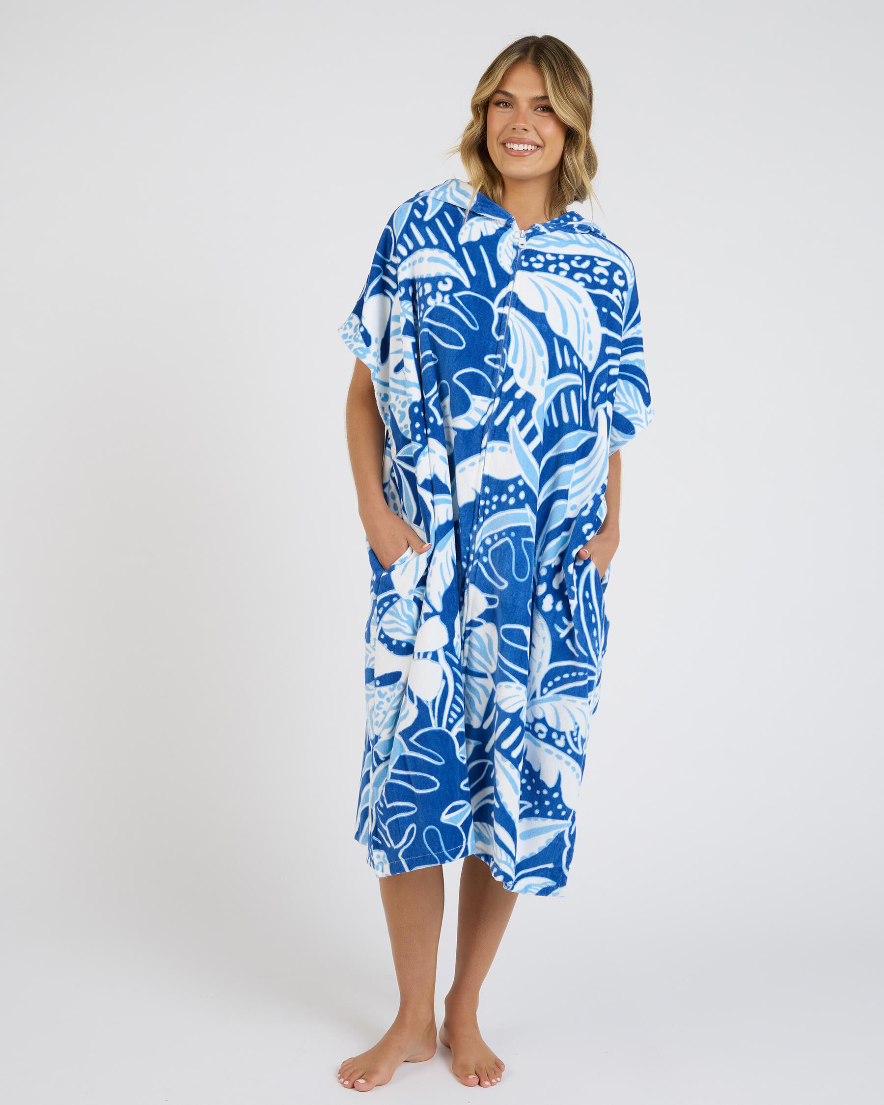 Topanga Moana Zip Hooded Towel In Blue/white/multi Print - FREE