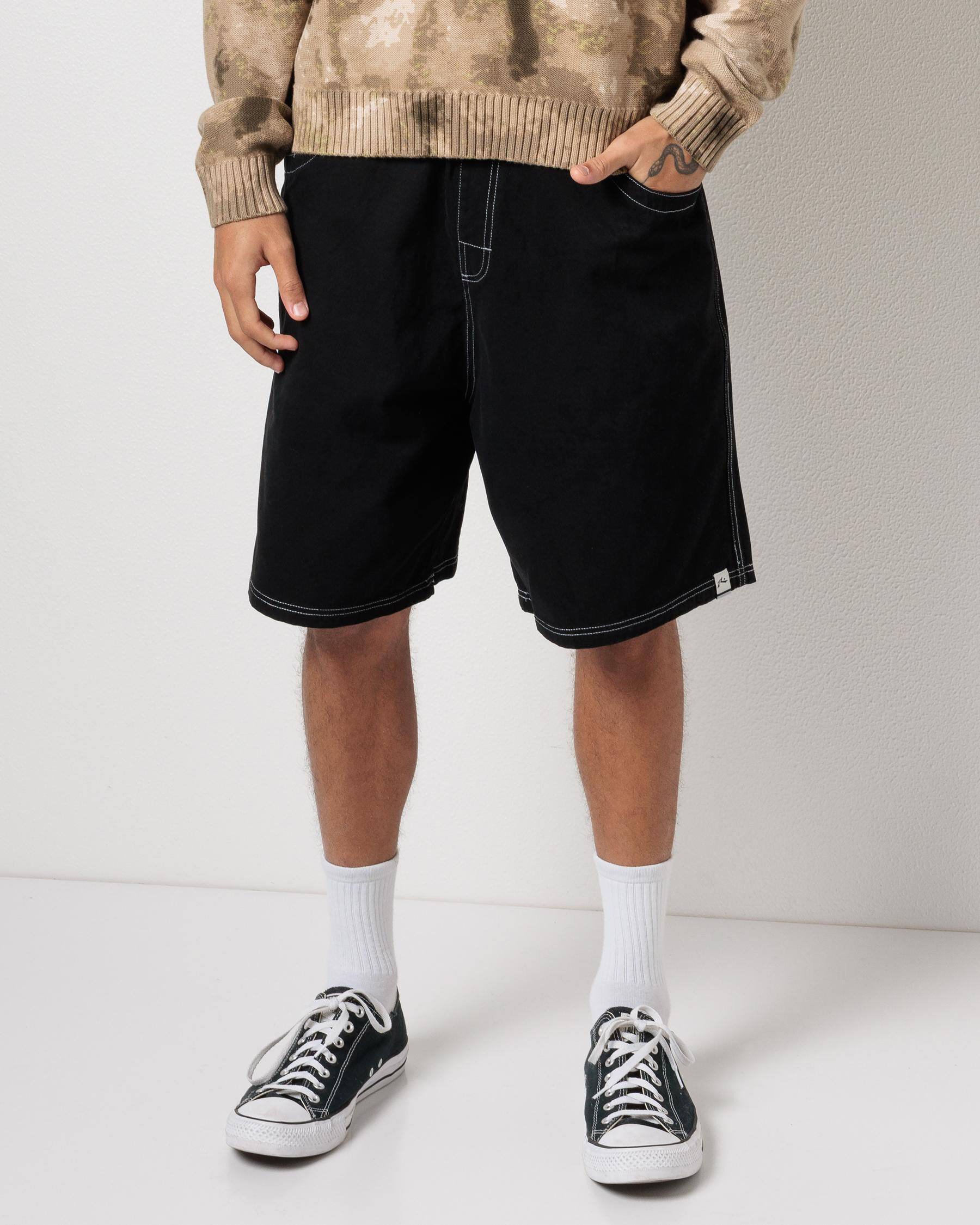 Rusty Flip Daddy Elastic Baggy Shorts In Black - FREE* Shipping