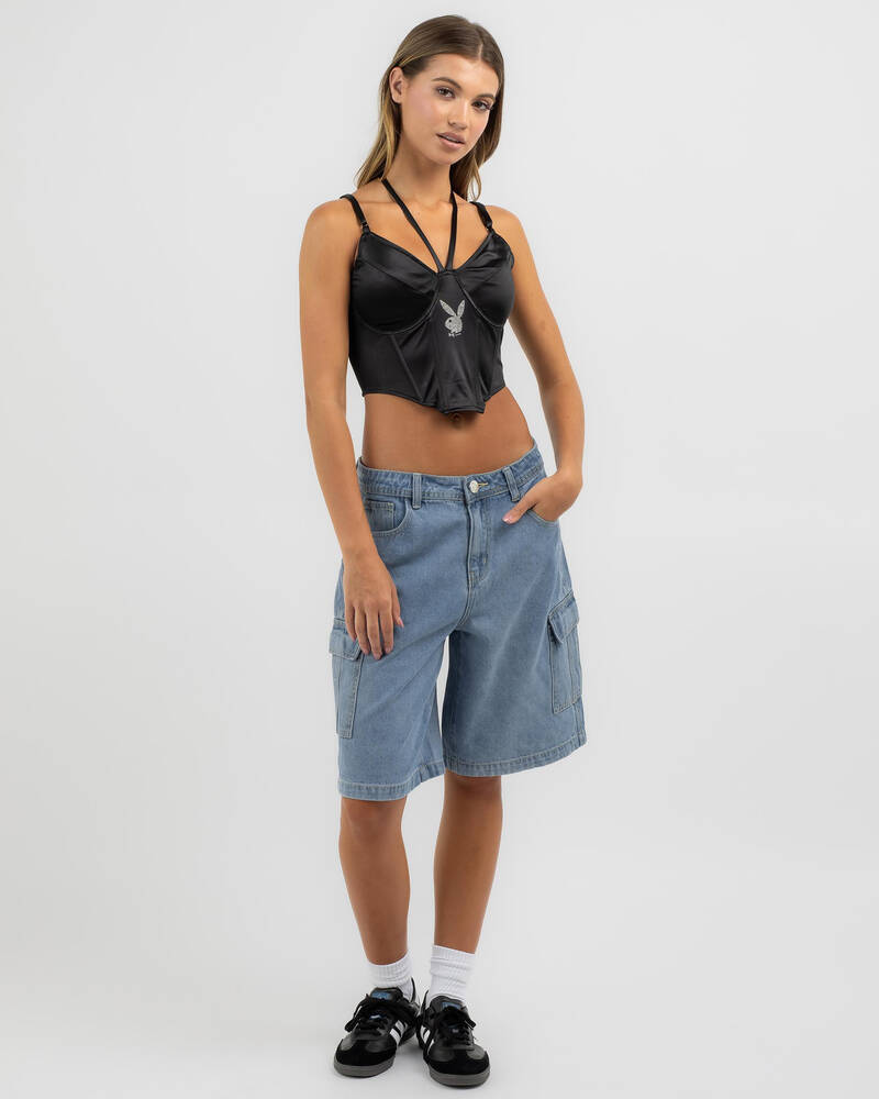 Shop Playboy Playboy Monochrome Corset Top In Black Fast Shipping
