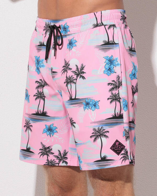 Skylark Pink Coast Elastic Waist Shorts for Mens