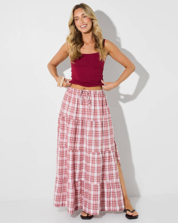 Rhythm Chelsea Check Tiered Maxi Skirt for Womens