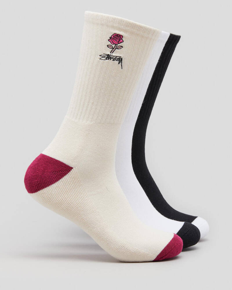 Stussy Mens' 80 Rose Crew Socks 3 Pack for Mens