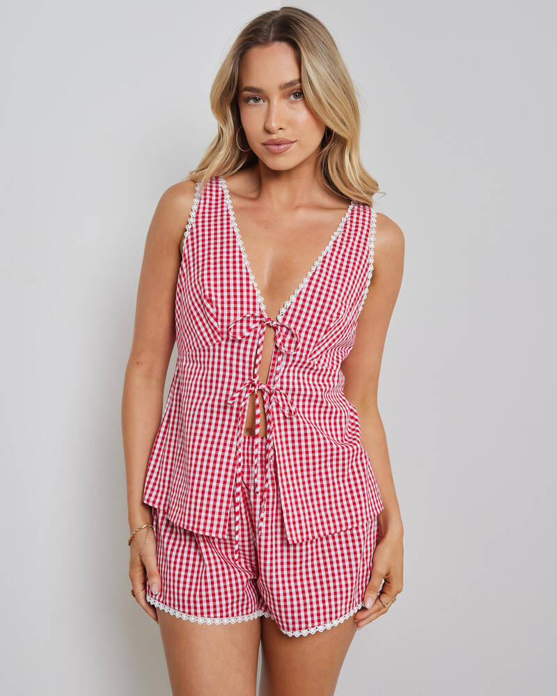 Morning Mist Allie Gingham Tie Top for Womens