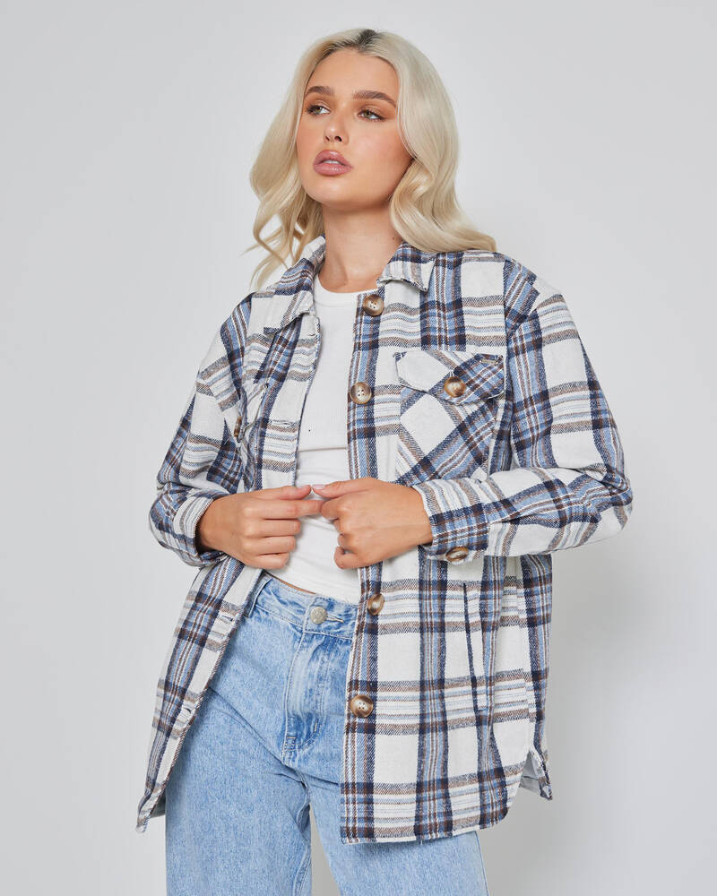 Threaded Pear Ava Print Chest Hooded Shacket