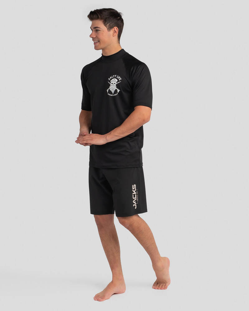 Salty Life Black Beard Short Sleeve Rash Vest for Mens