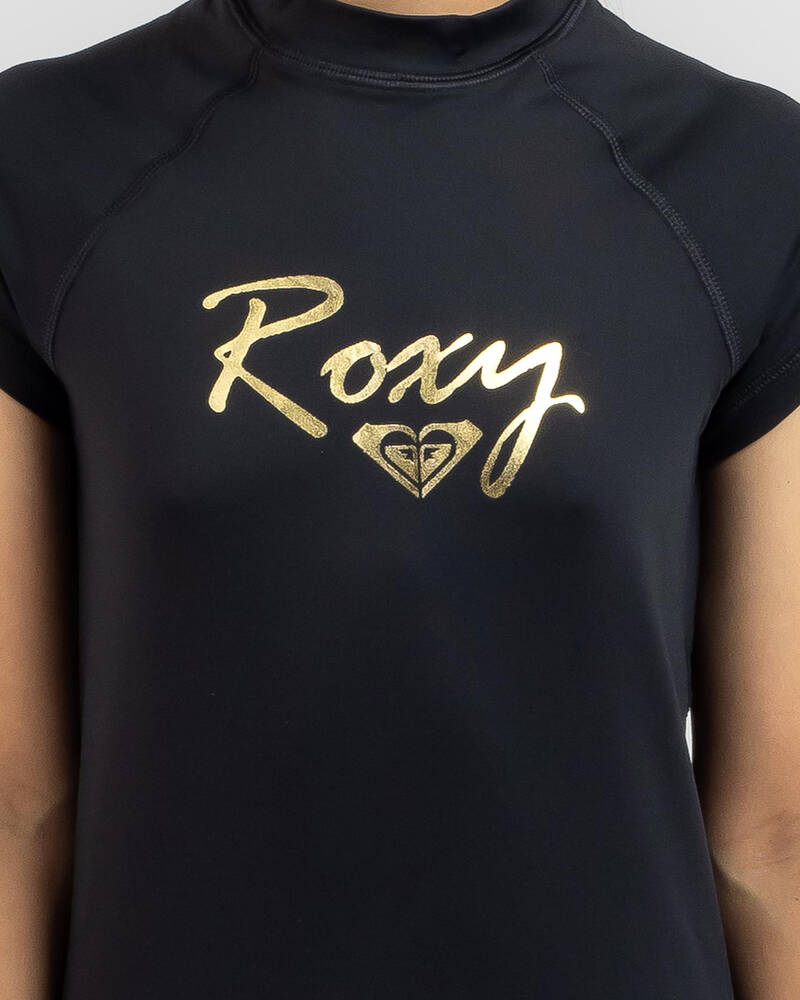 Shop Roxy Girls' Summer Love Short Sleeve Rash Vest In Anthracite ...